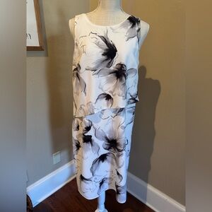 White House Black Market Monochrome Floral Midi Dress